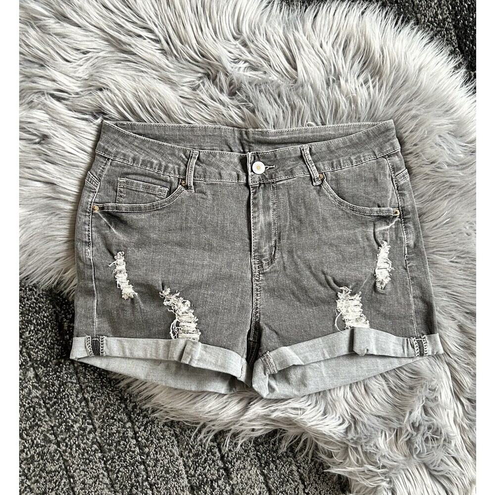 Women's High Waisted Rolled Hem Distressed Jeans Ripped Denim Shorts Size Large
